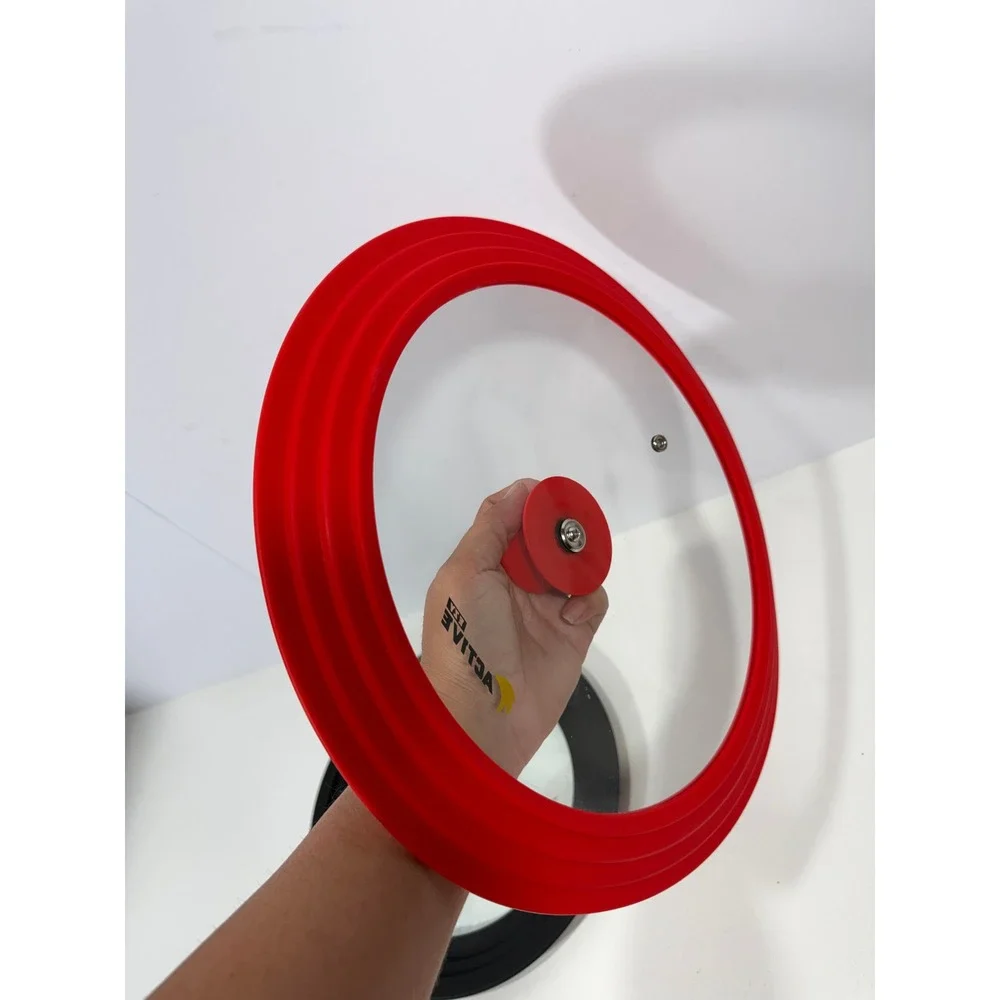 Ezy Active Universal Glass Lids Set of 2 Red Black Silicone Rim Steam Vent 12in